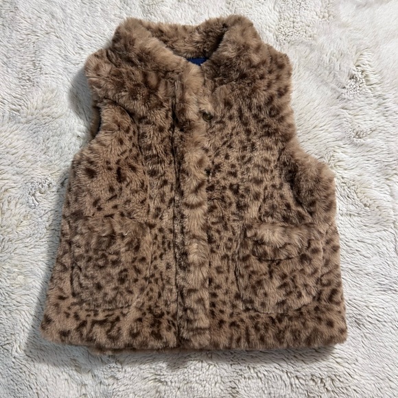Mini Boden Other - Girls Mini Boden Blue Vest with Faux Fur Trim size 5-6